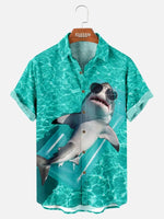 Tall Men's Cool Shark Pool Party Short Sleeve Shirt Eleven Oasis