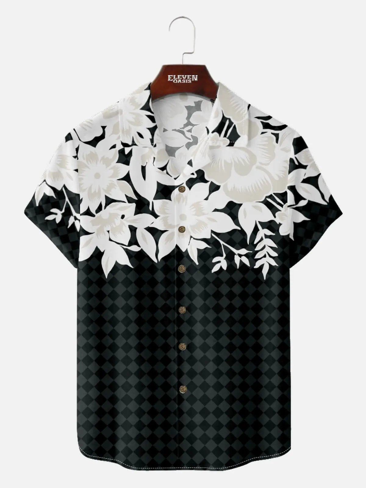 Men's Monochrome Hibiscus Floral Short Sleeve Shirt ElevenOasis