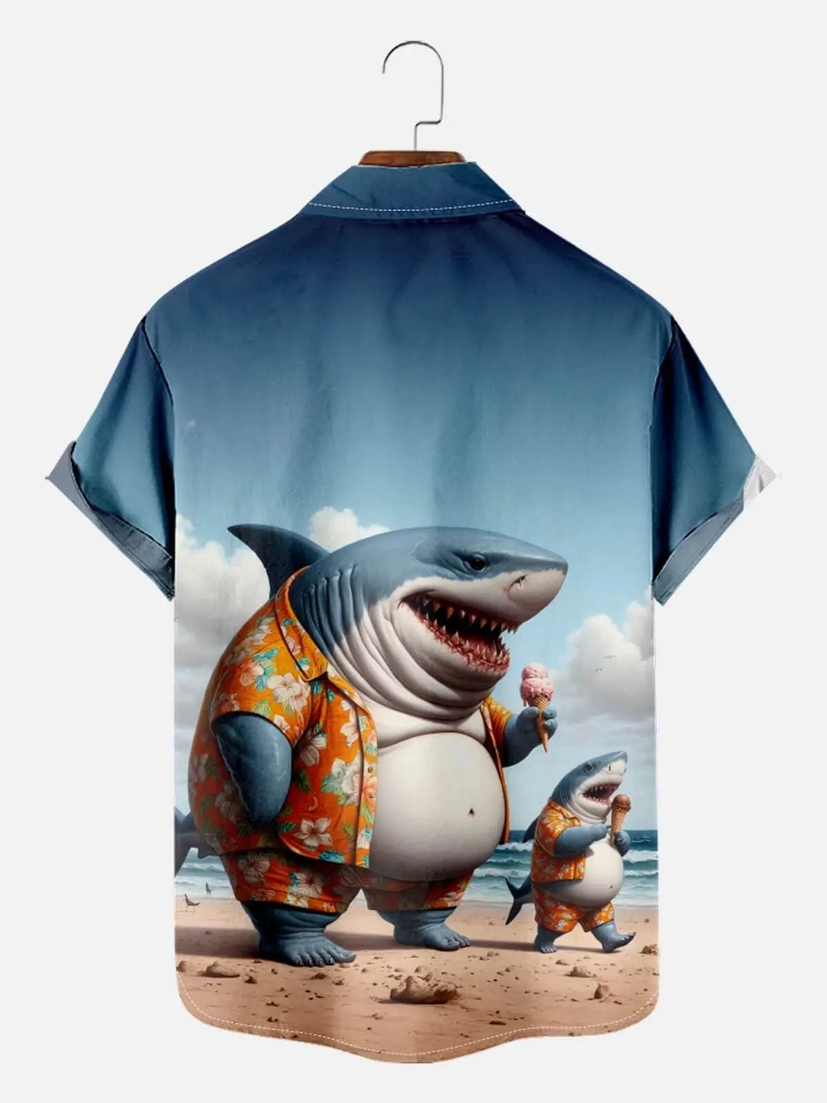 Tall Men's Vacation Shark Family Short Sleeve Shirt ElevenOasis