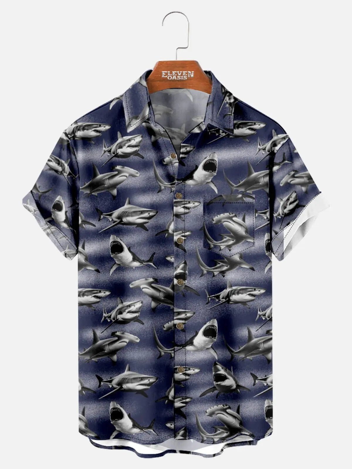 Tall Men's Great White Sharks All Over Print short Sleeve Shirt Eleven Oasis