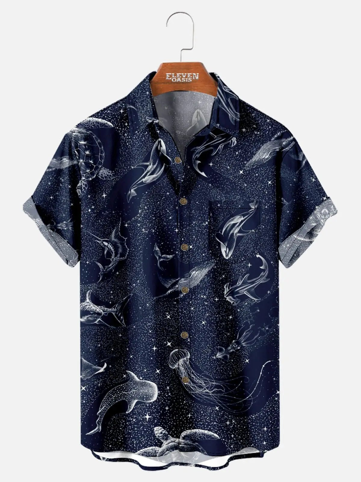 Tall Men's Cosmic Ocean Creatures Short Sleeve Shirt ElevenOasis