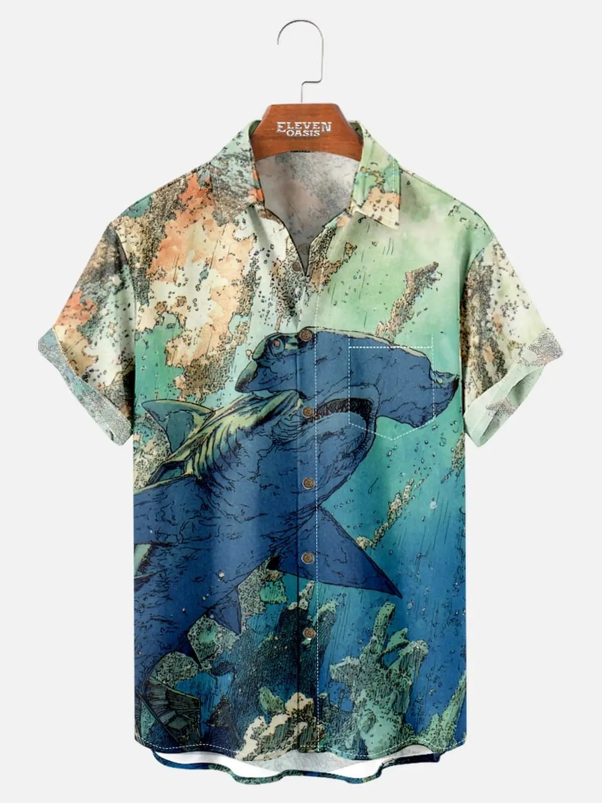 Tall Men's Massive Hammerhead Shark Short Sleeve Shirt Eleven Oasis