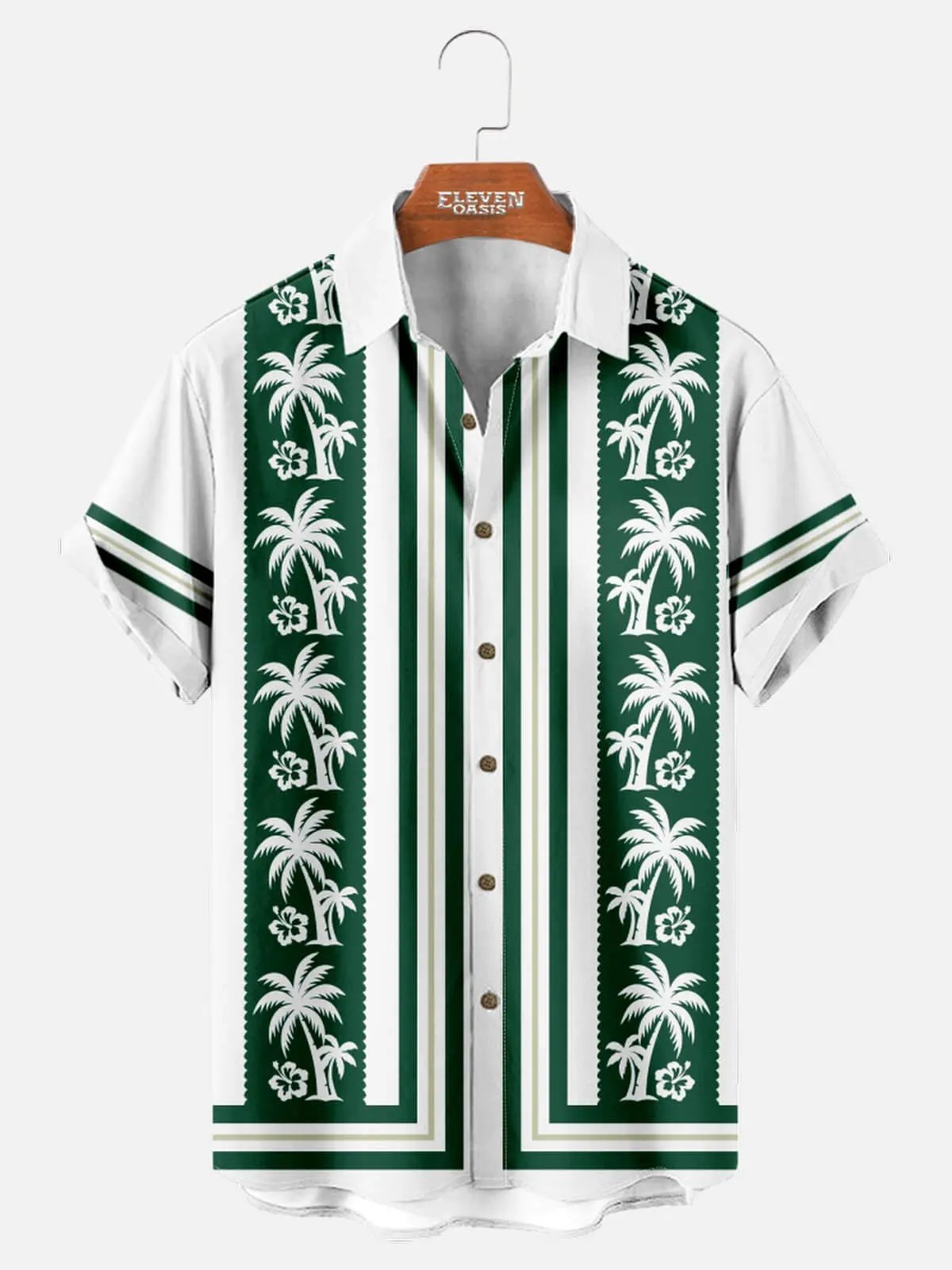 Men's Tropical Palm Stripe Short Sleeve Shirt ElevenOasis
