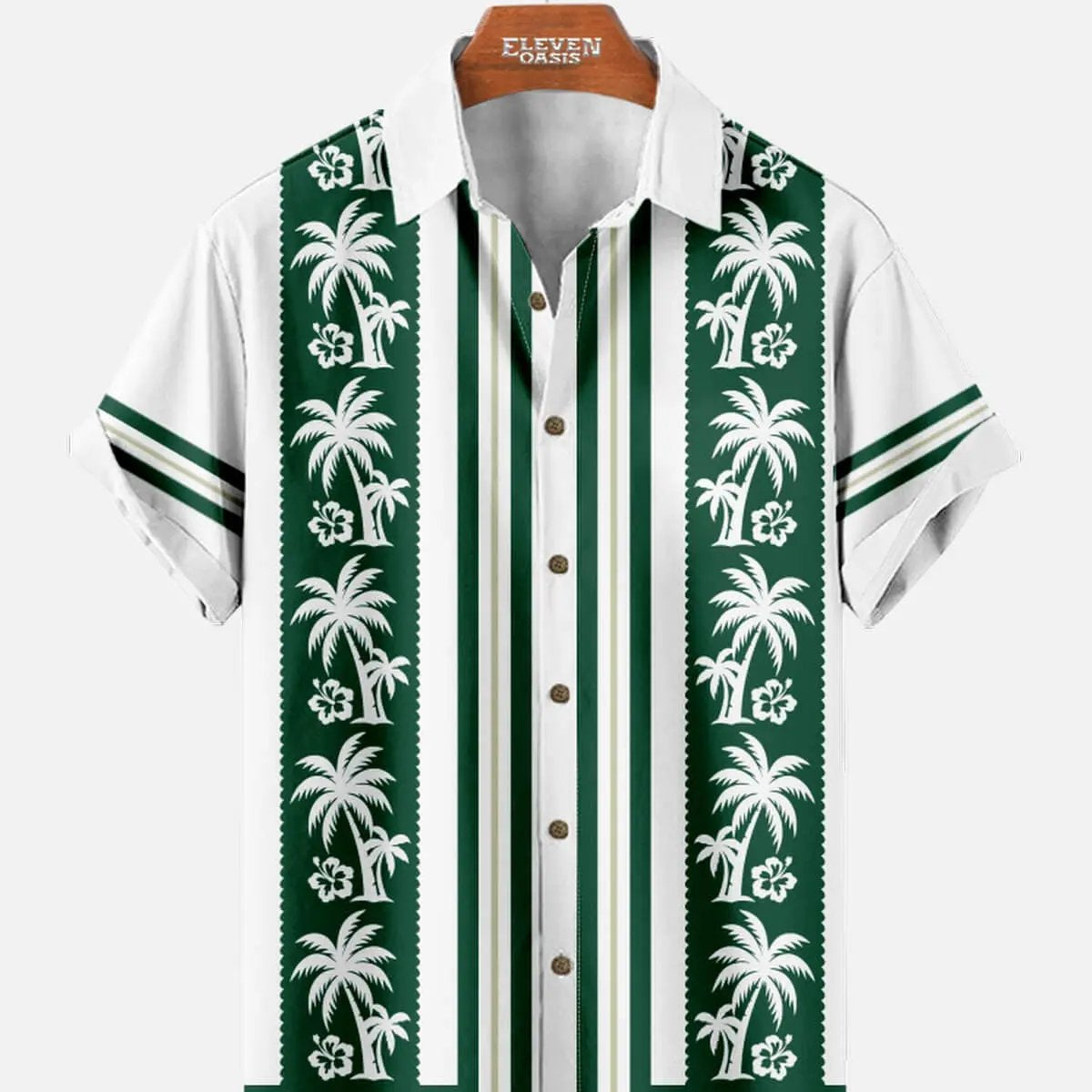 Tall Men's Tropical Palm Stripe Short Sleeve Shirt ElevenOasis