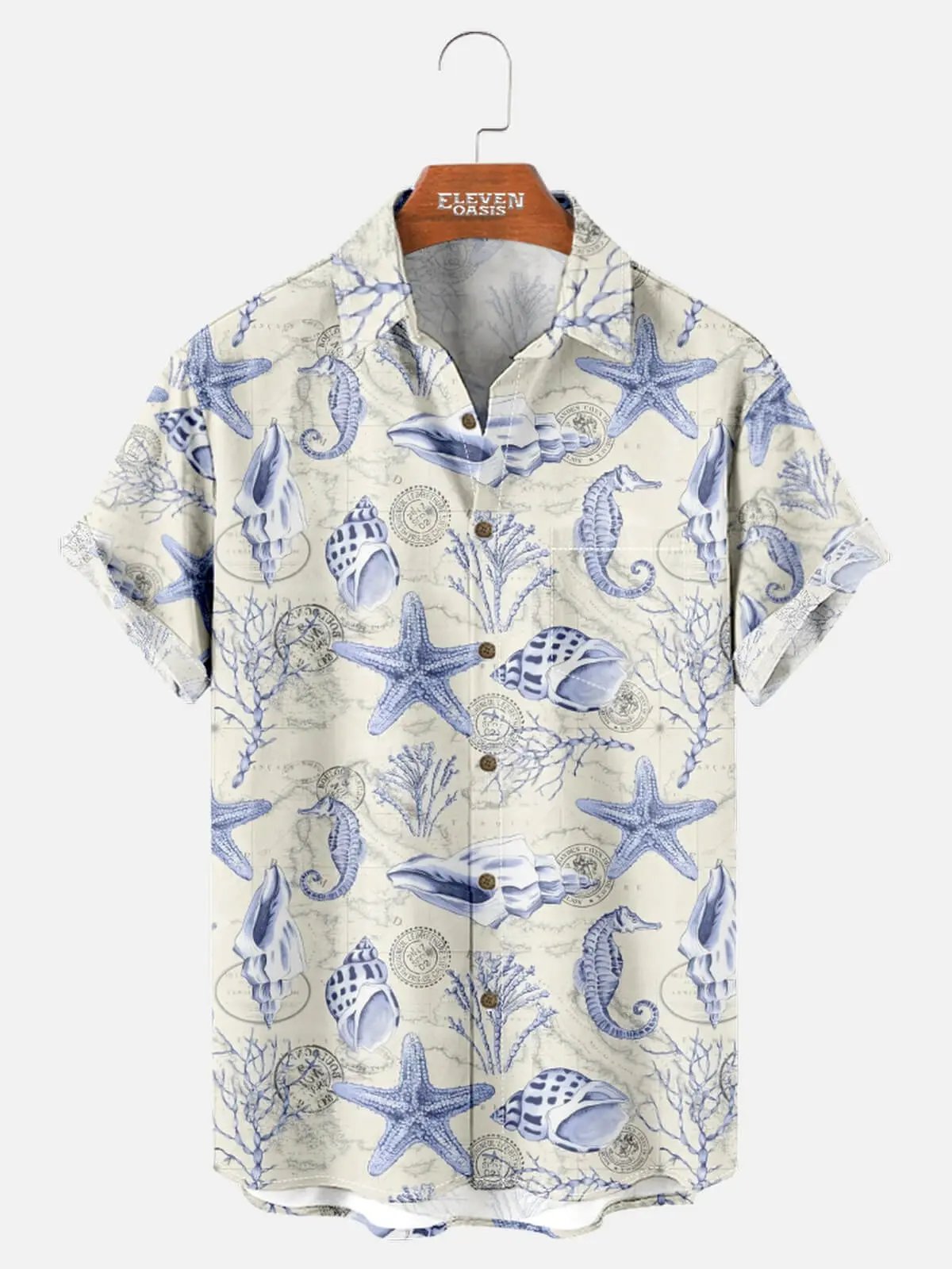 Tall Men's Coastal Treasures Short Sleeve Shirt Eleven Oasis