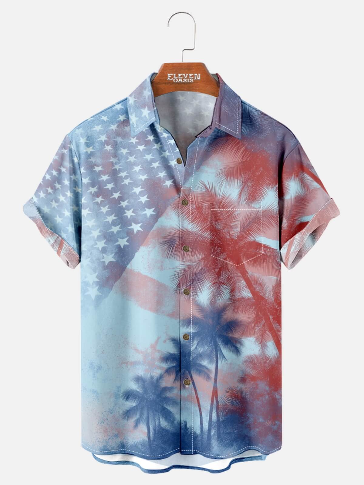 Men's Patriotic Palm Tree Hawaiian Short Sleeve Shirt Eleven Oasis