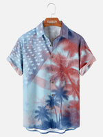 Tall Men's Patriotic Palm Tree Hawaiian Short Sleeve Shirt Eleven Oasis