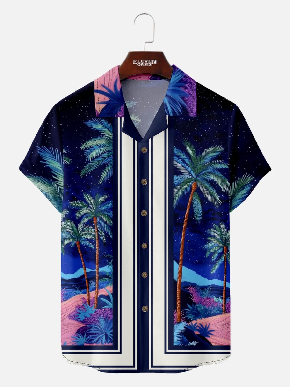 Men's Midnight Tropical Landscape Hawaiian Short Sleeve Shirt Eleven Oasis
