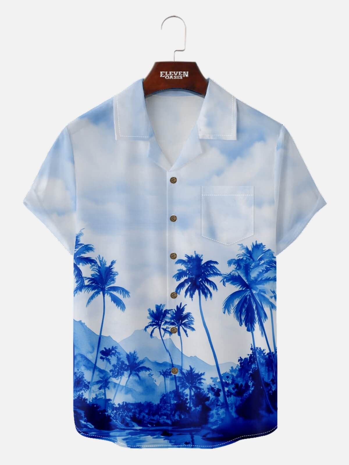 Men's Blue Tropical Skyline Hawaiian Short Sleeve Shirt Eleven Oasis