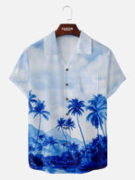 Men's Blue Tropical Skyline Hawaiian Short Sleeve Shirt Eleven Oasis