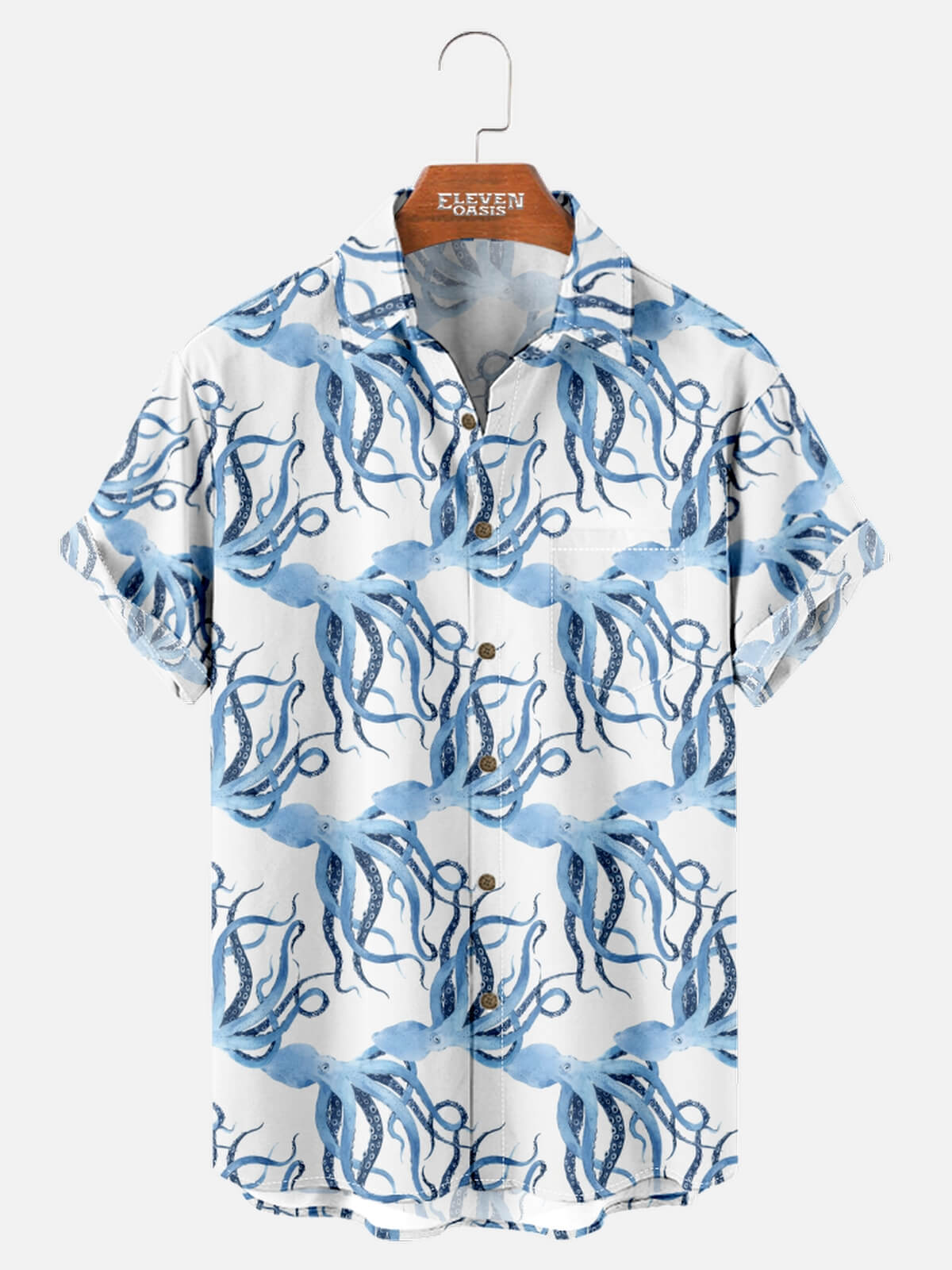 Tall Men's Ocean Octopus Print Hawaiian Short Sleeve Shirt Eleven Oasis