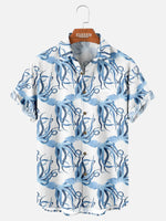 Tall Men's Ocean Octopus Print Hawaiian Short Sleeve Shirt Eleven Oasis