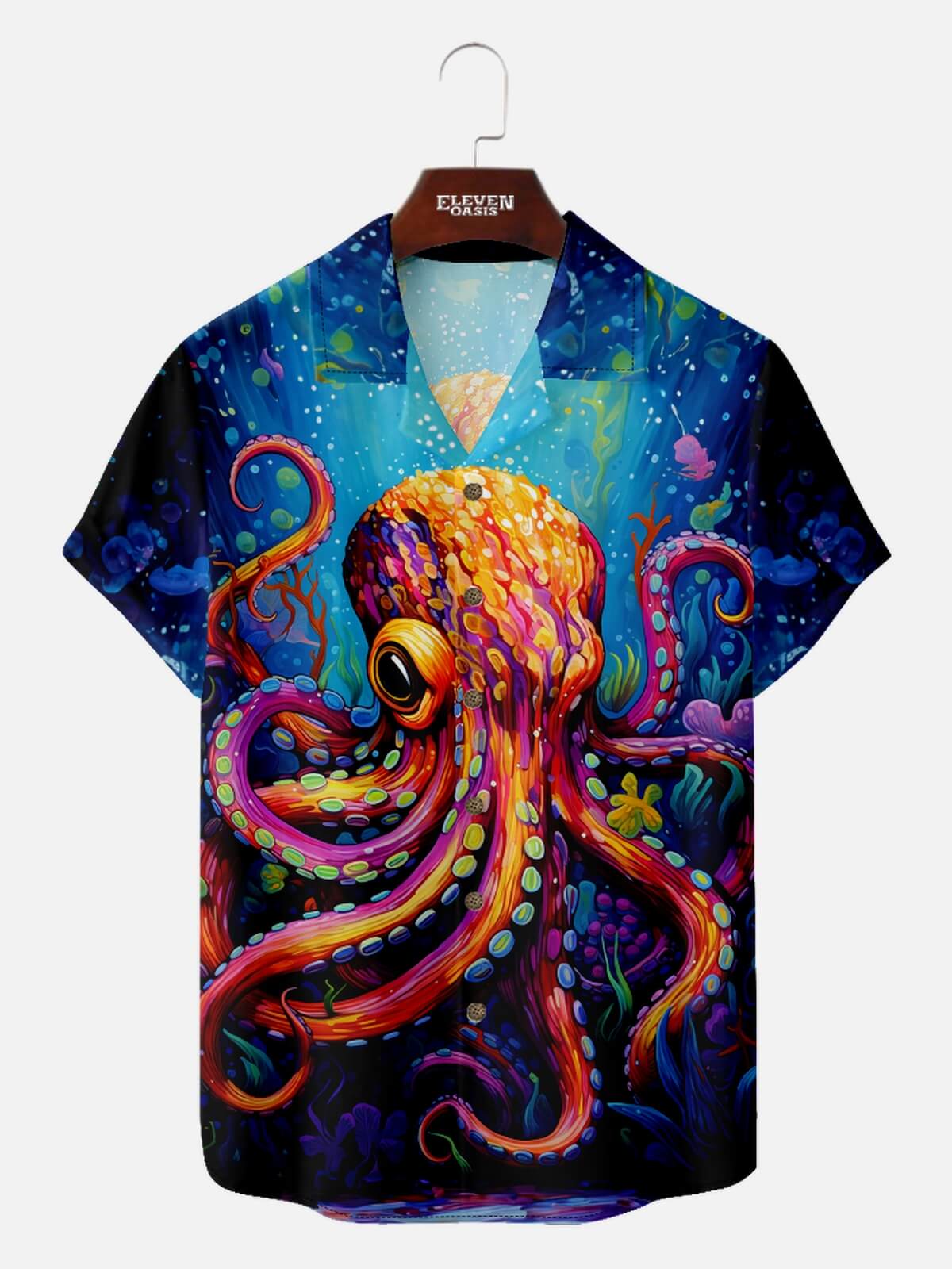 Men's Psychedelic Octopus Reef Hawaiian Short Sleeve Shirt Eleven Oasis
