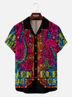 Men's Stained Glass Mosaic Kraken Hawaiian Short Sleeve Shirt Eleven Oasis