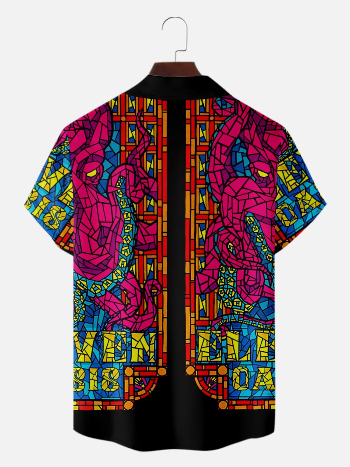 Men's Stained Glass Mosaic Kraken Hawaiian Short Sleeve Shirt Eleven Oasis