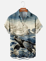 Men's Japanese Wave Sea Turtle Short Sleeve Shirt Eleven Oasis