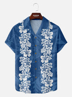Men's Classic Hibiscus Panel Hawaiian Short Sleeve Shirt ElevenOasis