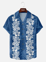 Men's Classic Hibiscus Panel Hawaiian Short Sleeve Shirt ElevenOasis