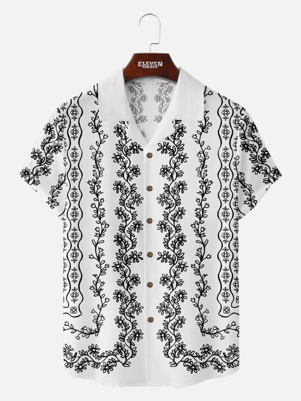 Men's Retro Floral Scrollwork Hawaiian Short Sleeve Shirt Eleven Oasis
