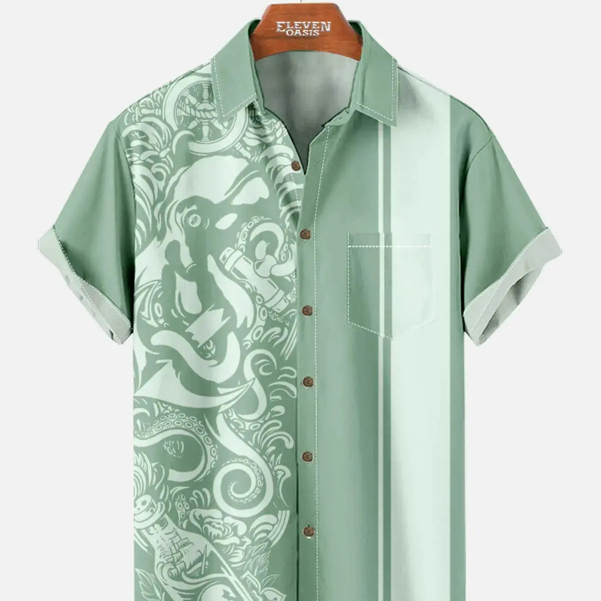 Men's Blackout Kraken Tattoo Bowling Shirt ElevenOasis