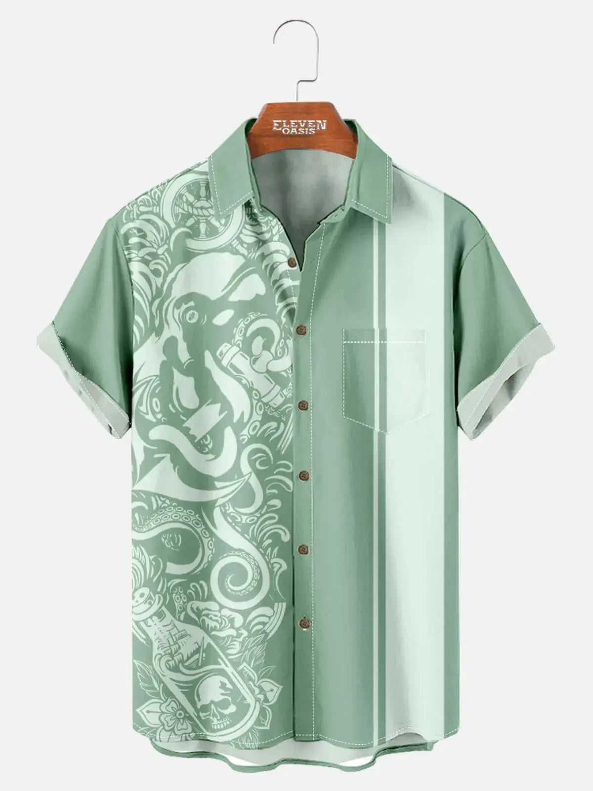 Men's Blackout Kraken Tattoo Bowling Shirt ElevenOasis