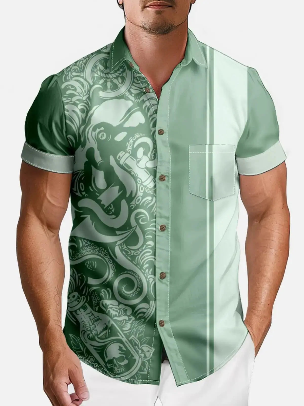 Men's Blackout Kraken Tattoo Bowling Shirt ElevenOasis