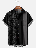 Men's Blackout Kraken Tattoo Bowling Shirt ElevenOasis