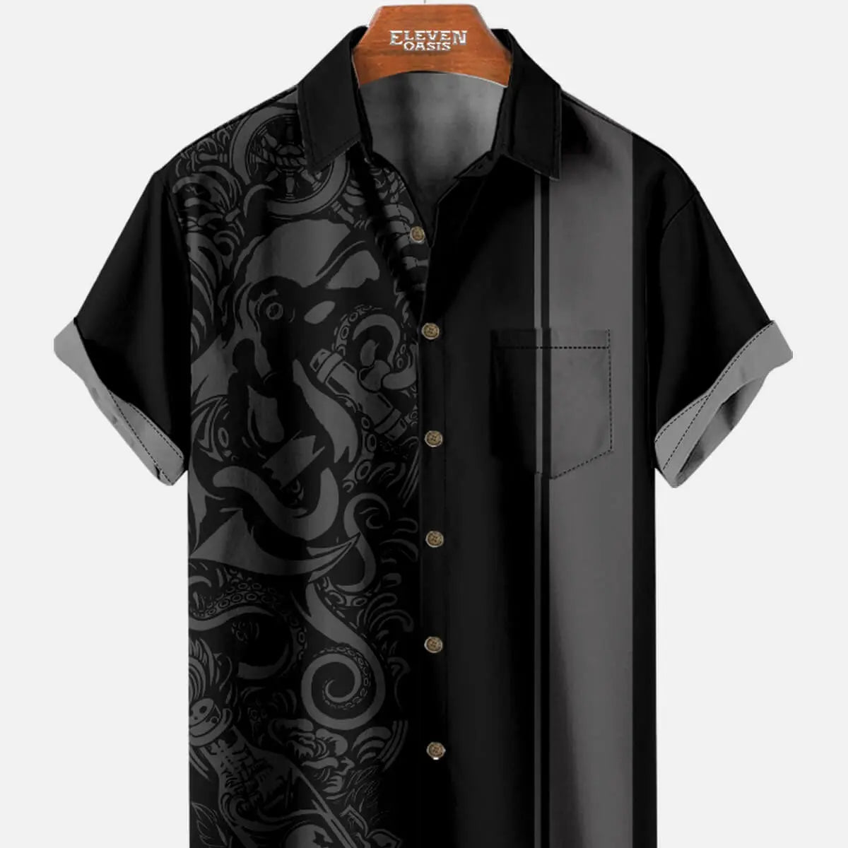 Tall Men's Blackout Kraken Tattoo Bowling Shirt Eleven Oasis