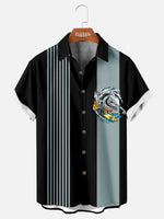 Men's Surfing Shark Stripe Bowling Shirt ElevenOasis
