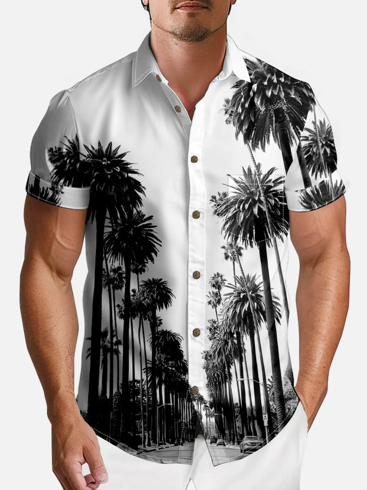 Tall Men's California Boulevard Palm Short Sleeve Shirt ElevenOasis