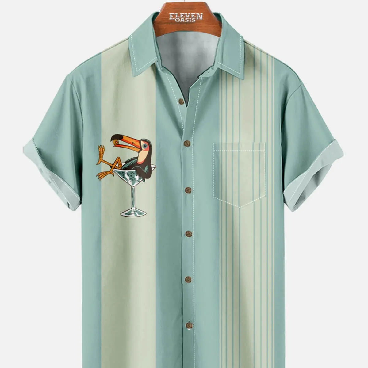 Men's Martini Toucan Stripe Bowling Shirt Eleven Oasis