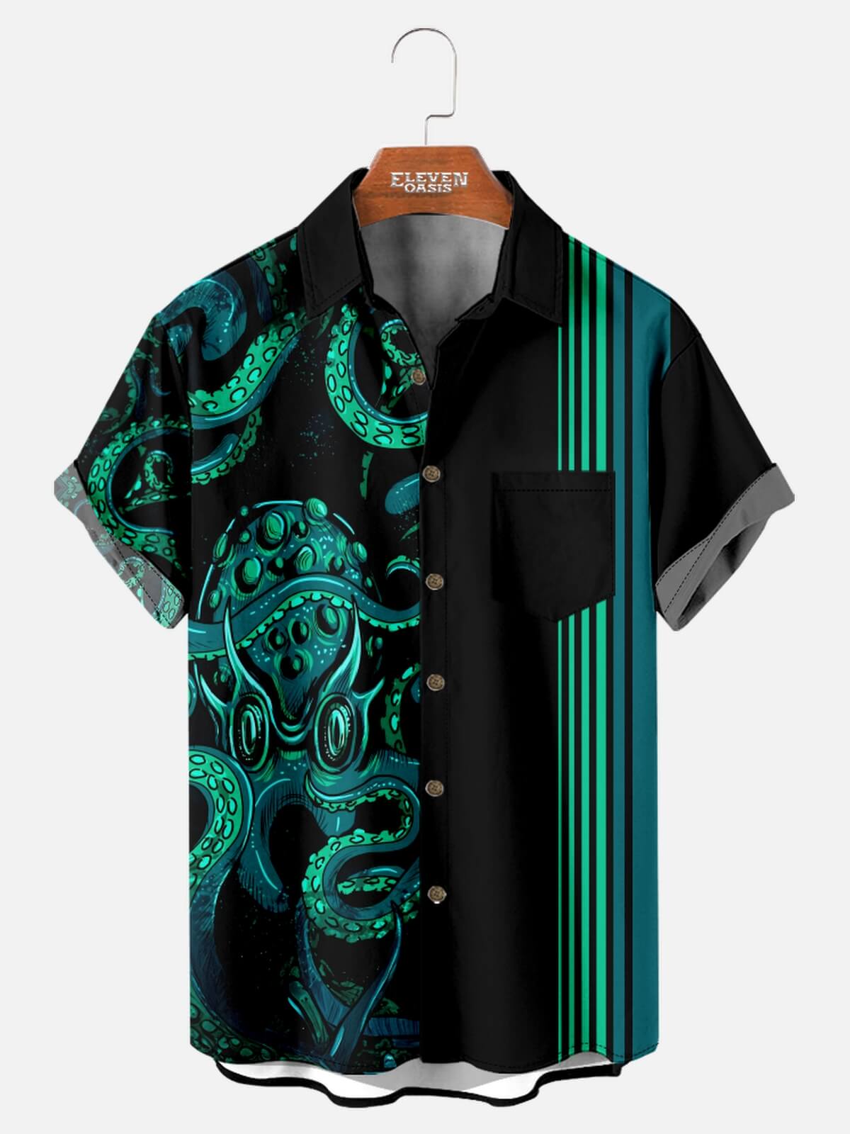 Tall Men's Midnight Kraken Stripe Bowling Shirt Eleven Oasis