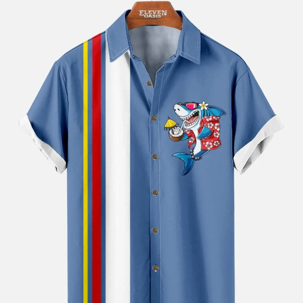 Tall Men's Retro Party Shark Bowling Shirt Eleven Oasis
