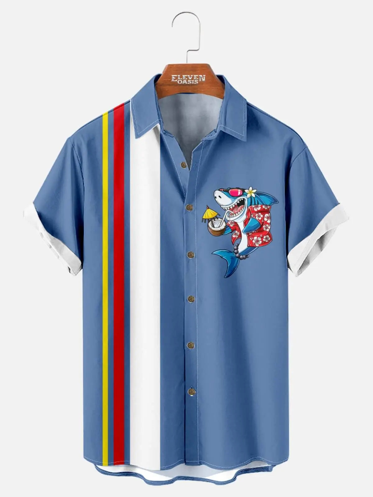 Tall Men's Retro Party Shark Bowling Shirt Eleven Oasis
