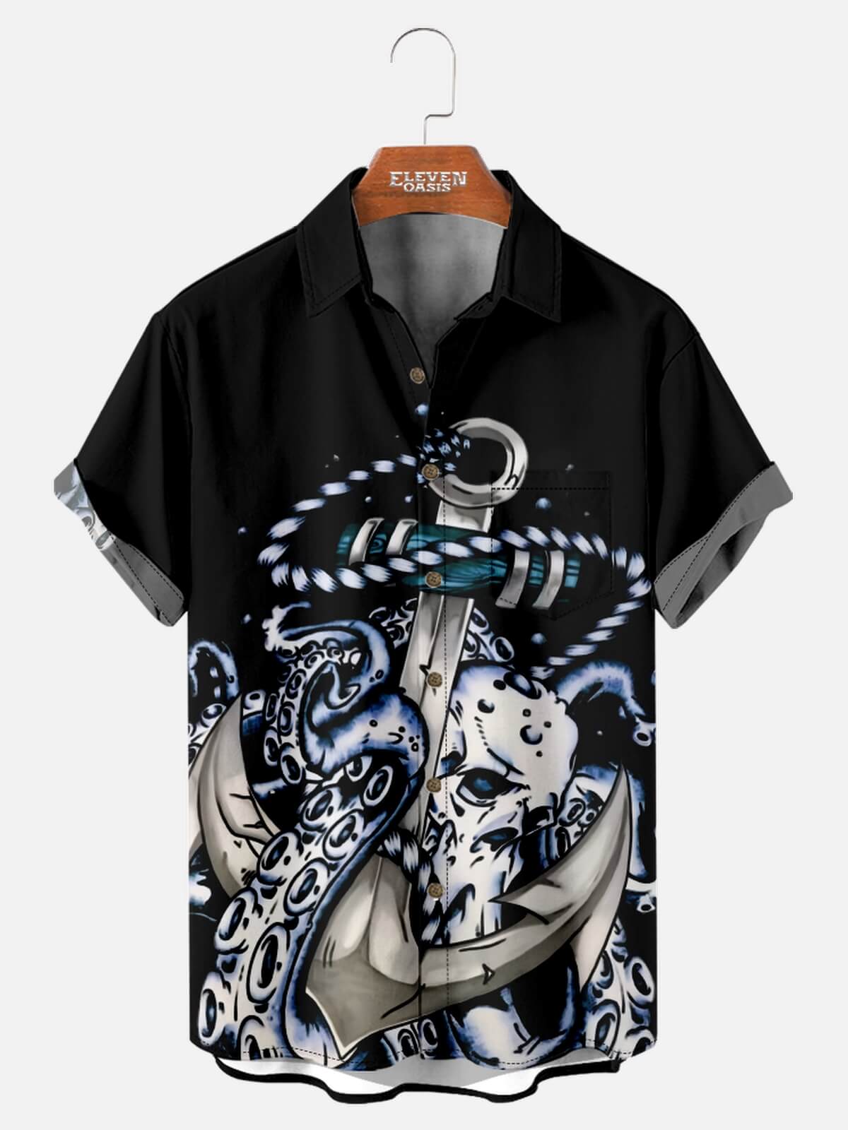 Tall Men's Deep Sea Kraken Anchor Bowling Shirt Eleven Oasis