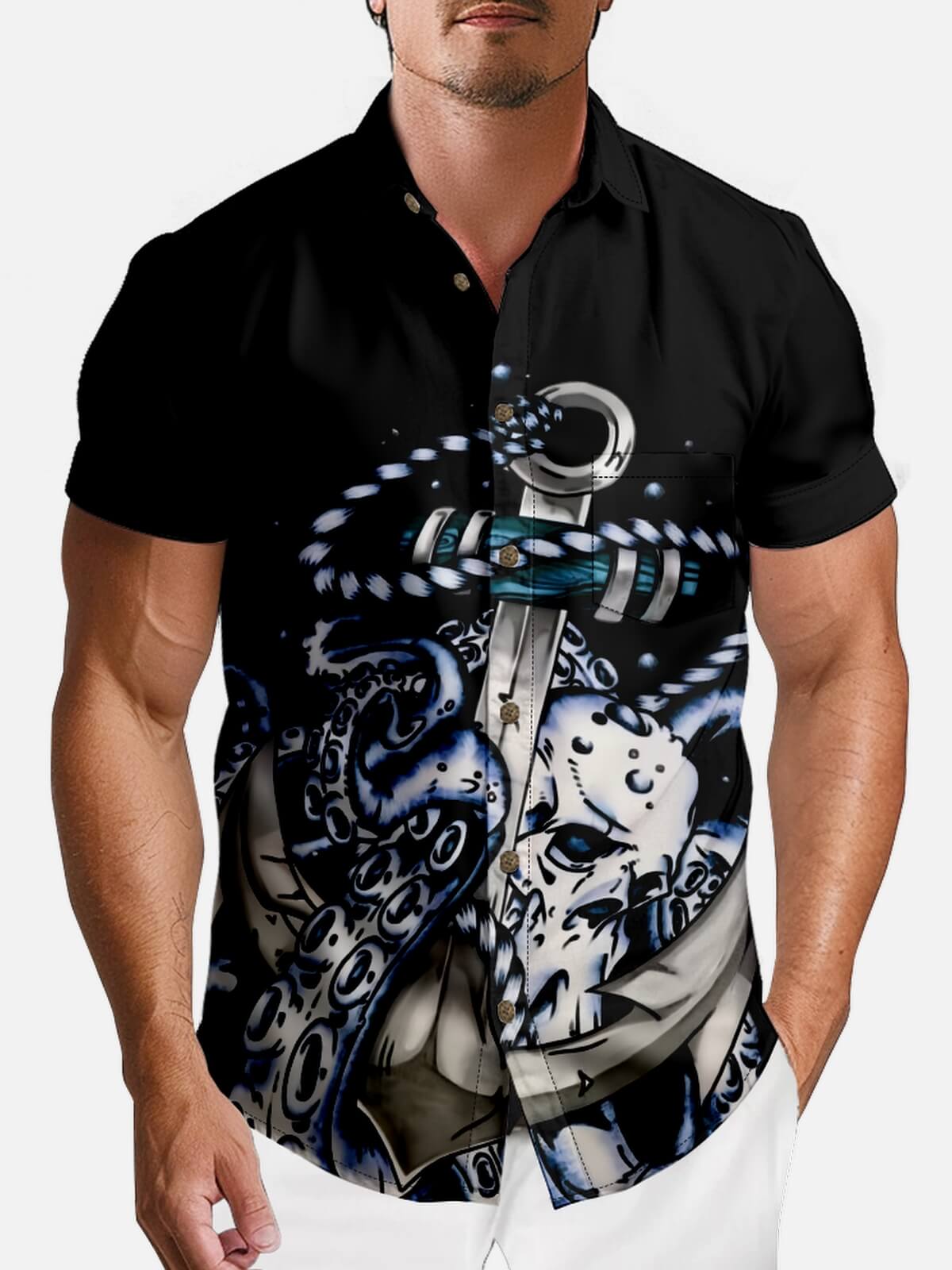 Men's Deep Sea Kraken Anchor Bowling Shirt Eleven Oasis