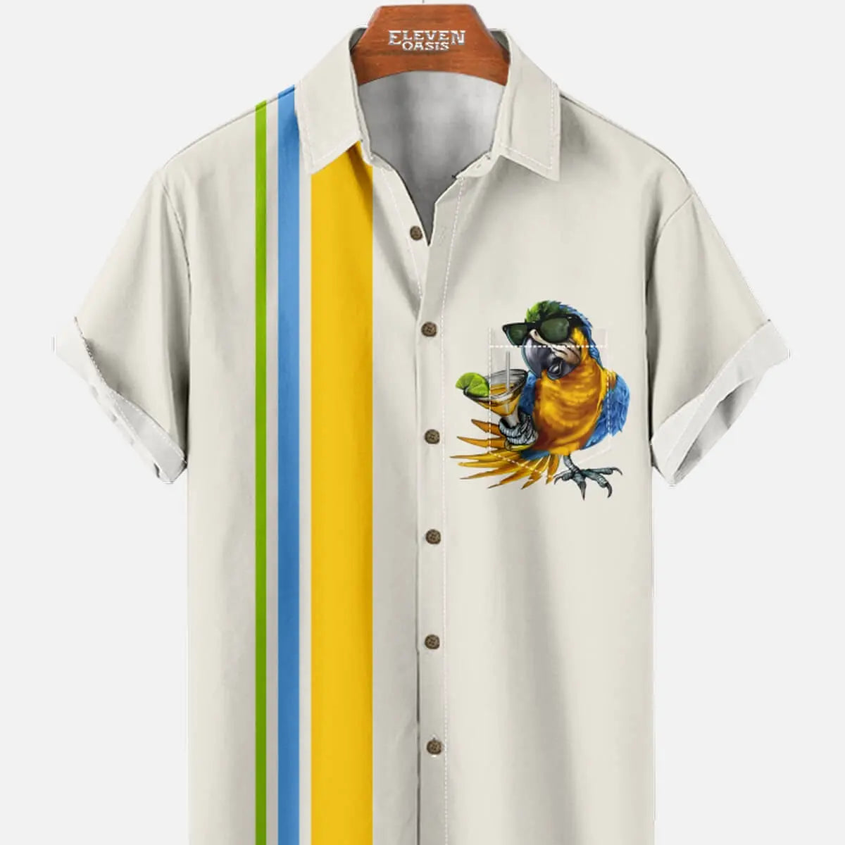 Men's Party Parrot Stripe Bowling Shirt Eleven Oasis