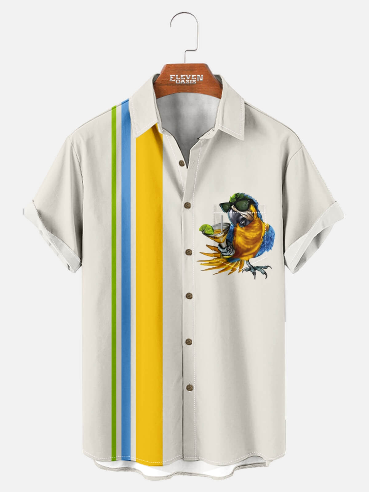 Men's Party Parrot Stripe Bowling Shirt Eleven Oasis
