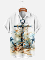 Men's Nautical Anchor & Seashell Hawaiian Short Sleeve Shirt Eleven Oasis