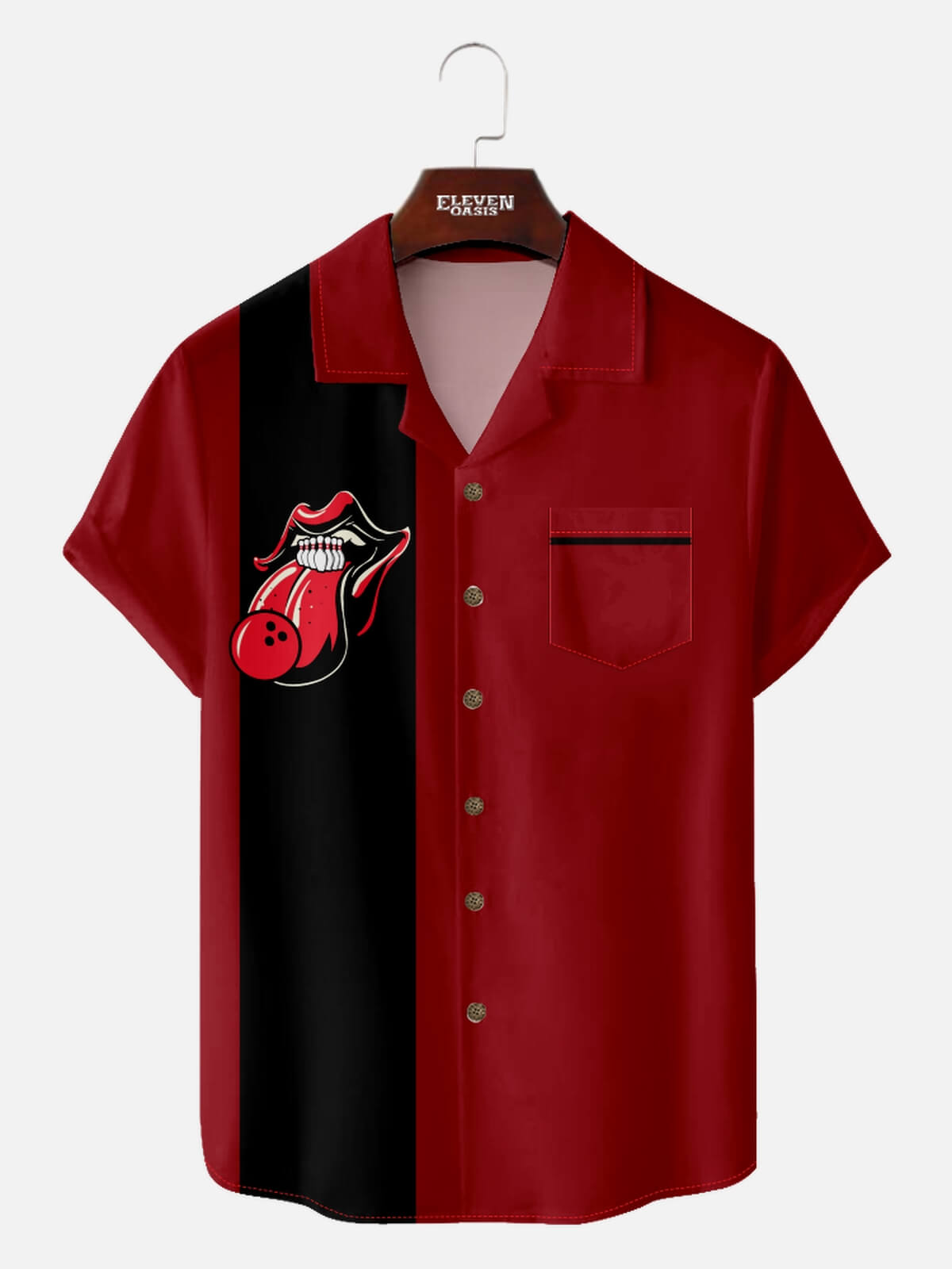 Men's Rolling Stones Tongue Bowling Short Sleeve Shirt ElevenOasis