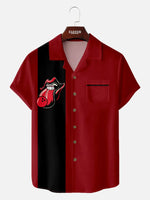 Men's Rolling Stones Tongue Bowling Short Sleeve Shirt ElevenOasis