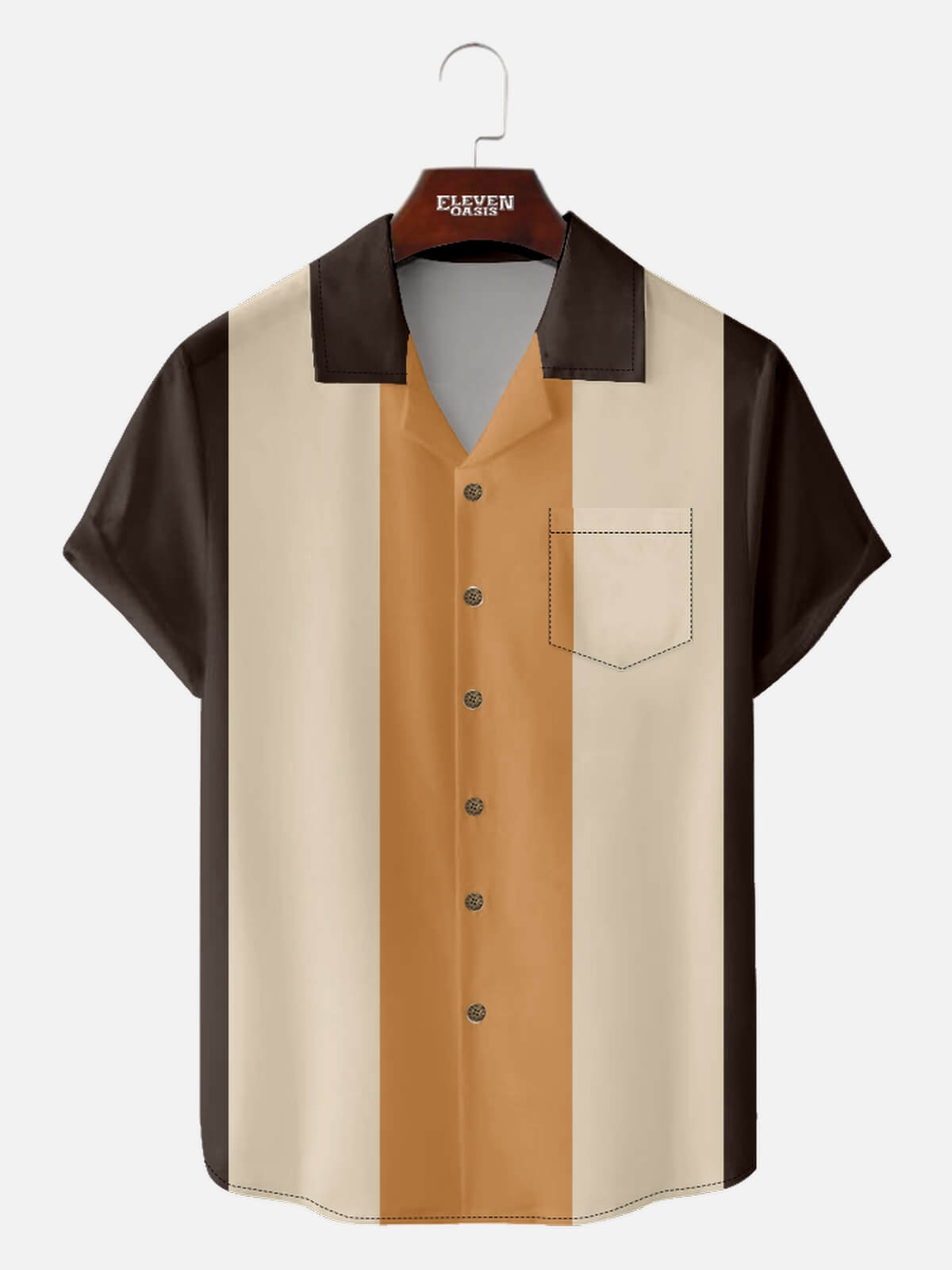 Men's Stripe Panel Bowling Short Sleeve Shirt Eleven Oasis