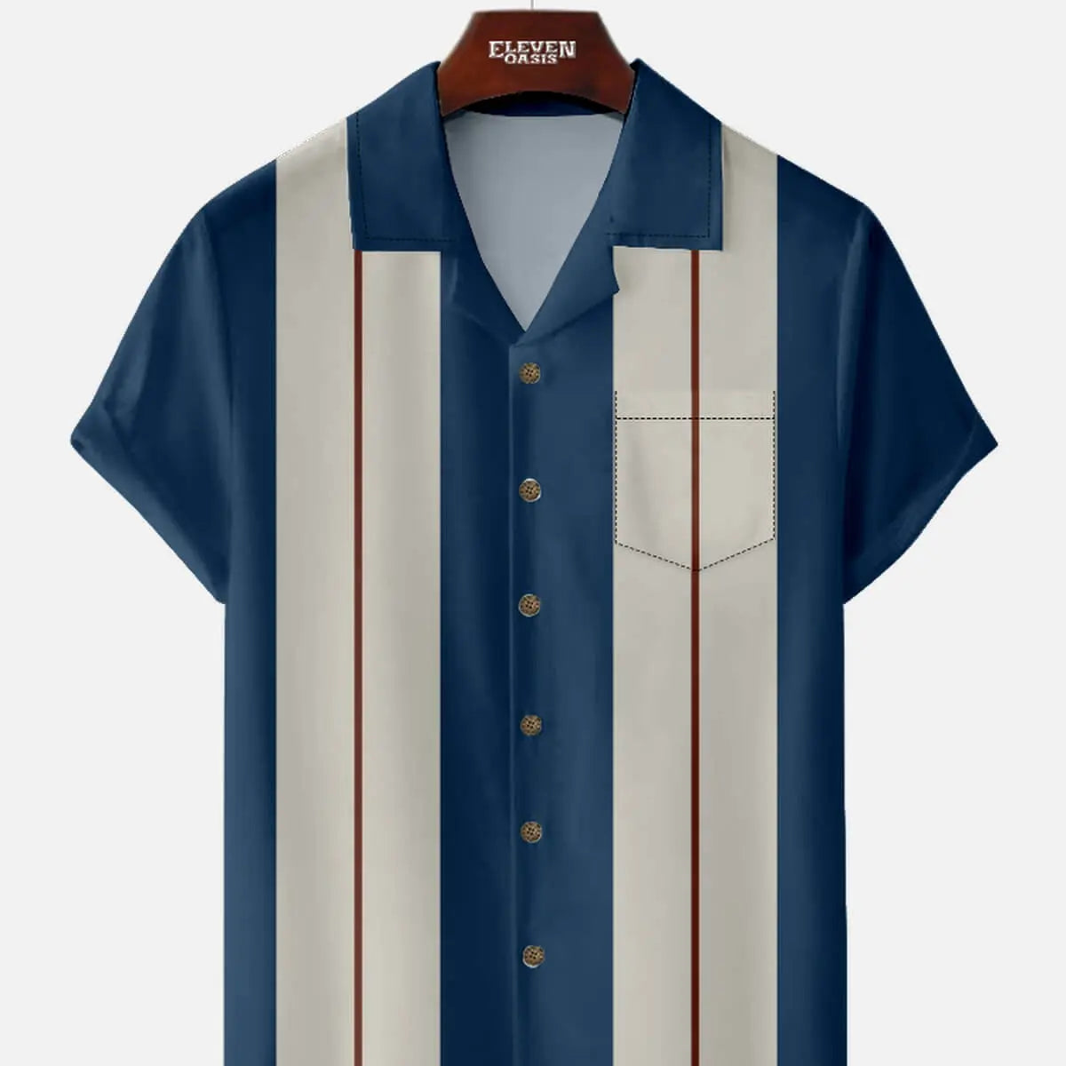 Men's Retro Pinstripe Bowling Short Sleeve Shirt Eleven Oasis