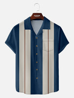 Men's Retro Pinstripe Bowling Short Sleeve Shirt Eleven Oasis