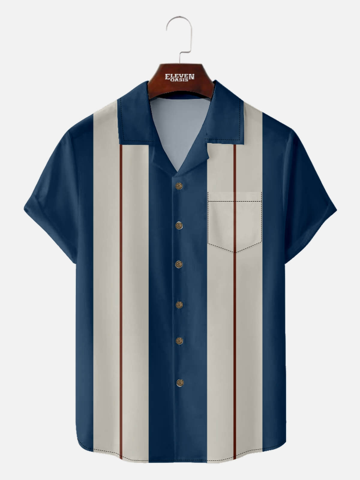 Men's Retro Pinstripe Bowling Short Sleeve Shirt Eleven Oasis