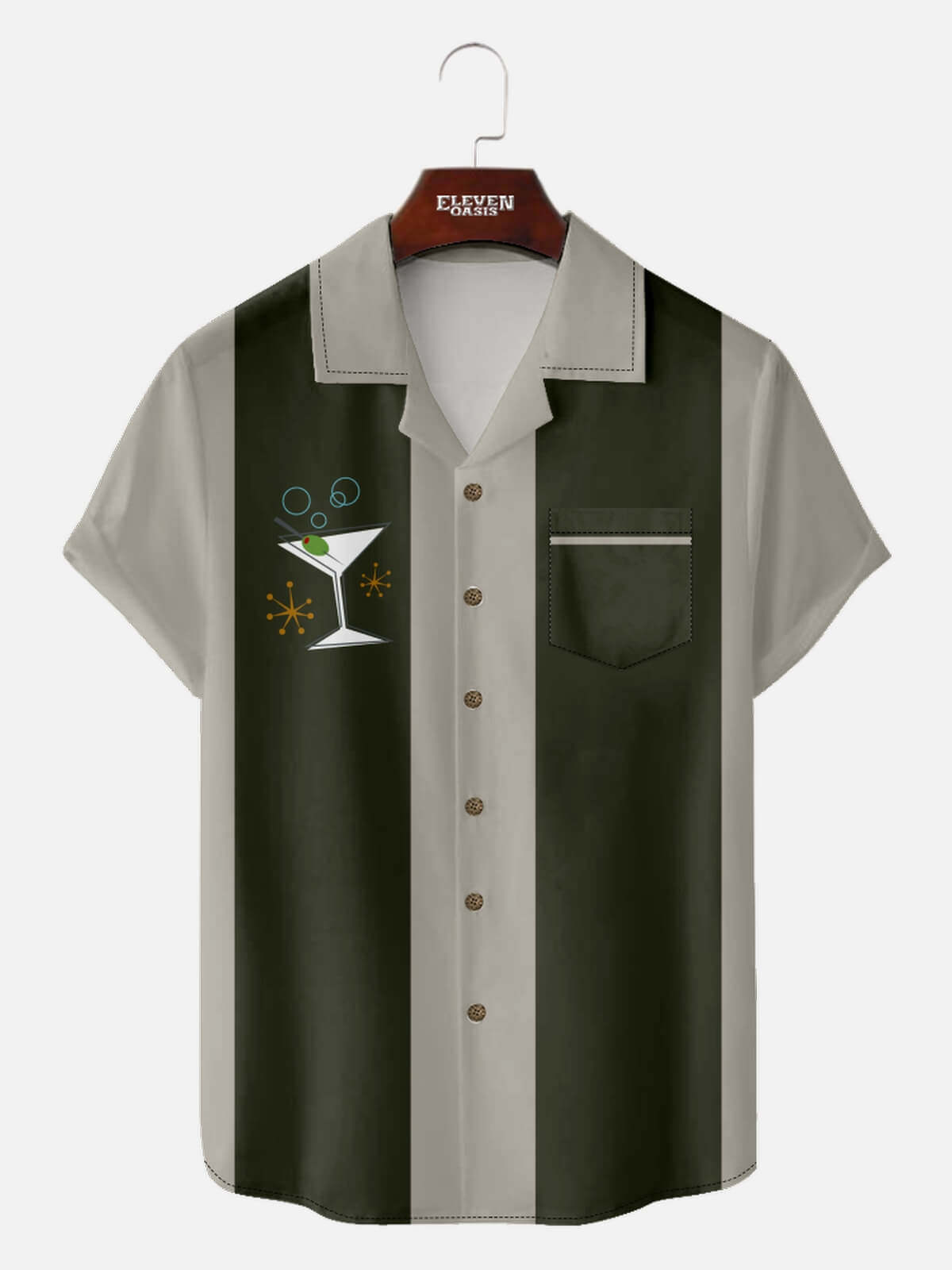 Men's Martini Cocktail Bowling Short Sleeve Shirt ElevenOasis