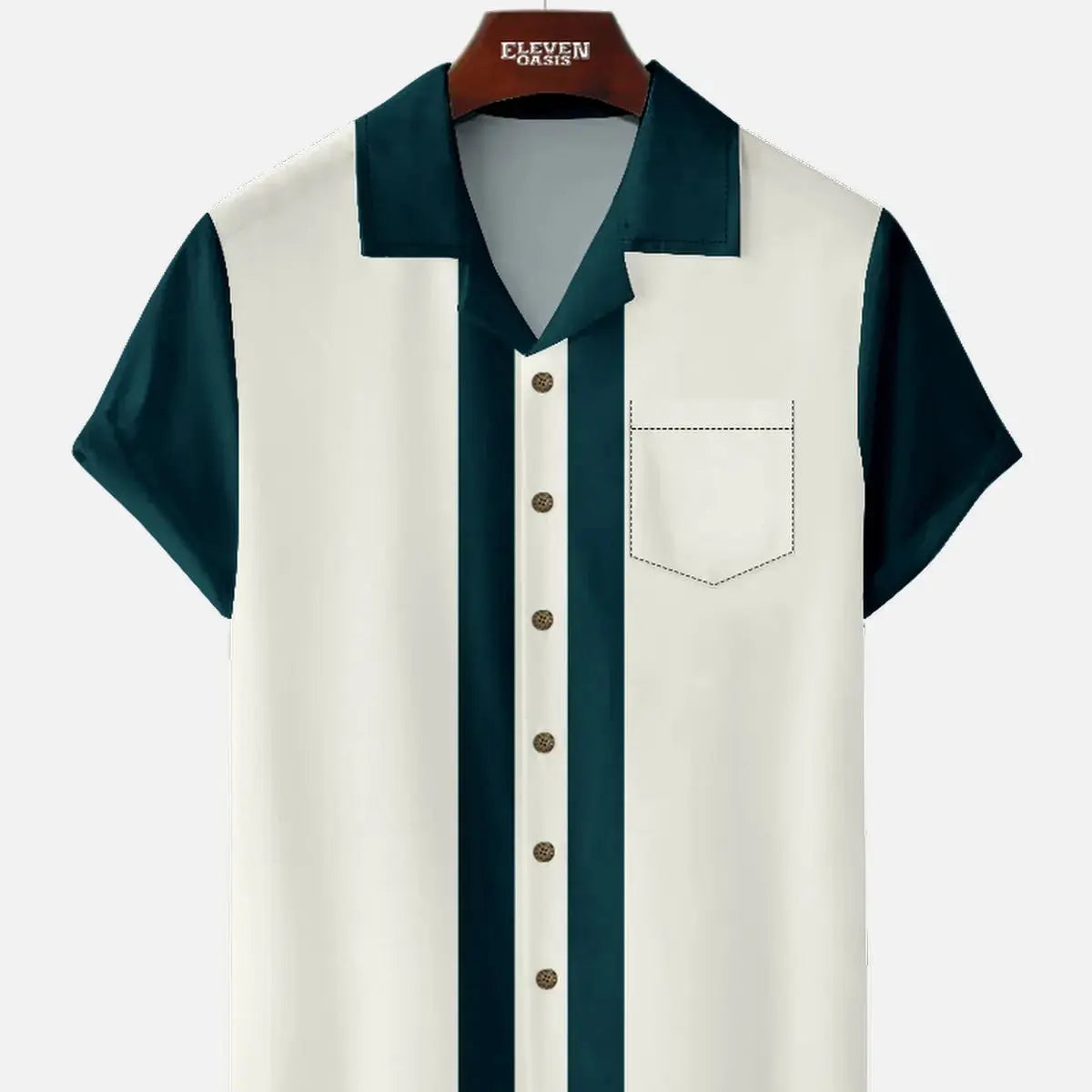 Men's Framed Panel Contrast Collar Short Sleeve Shirt ElevenOasis