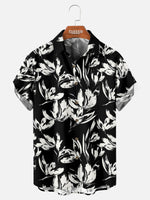 Tall Men's Monochrome Floral Pattern Short Sleeve Shirt ElevenOasis