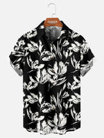 Tall Men's Monochrome Floral Pattern Short Sleeve Shirt ElevenOasis