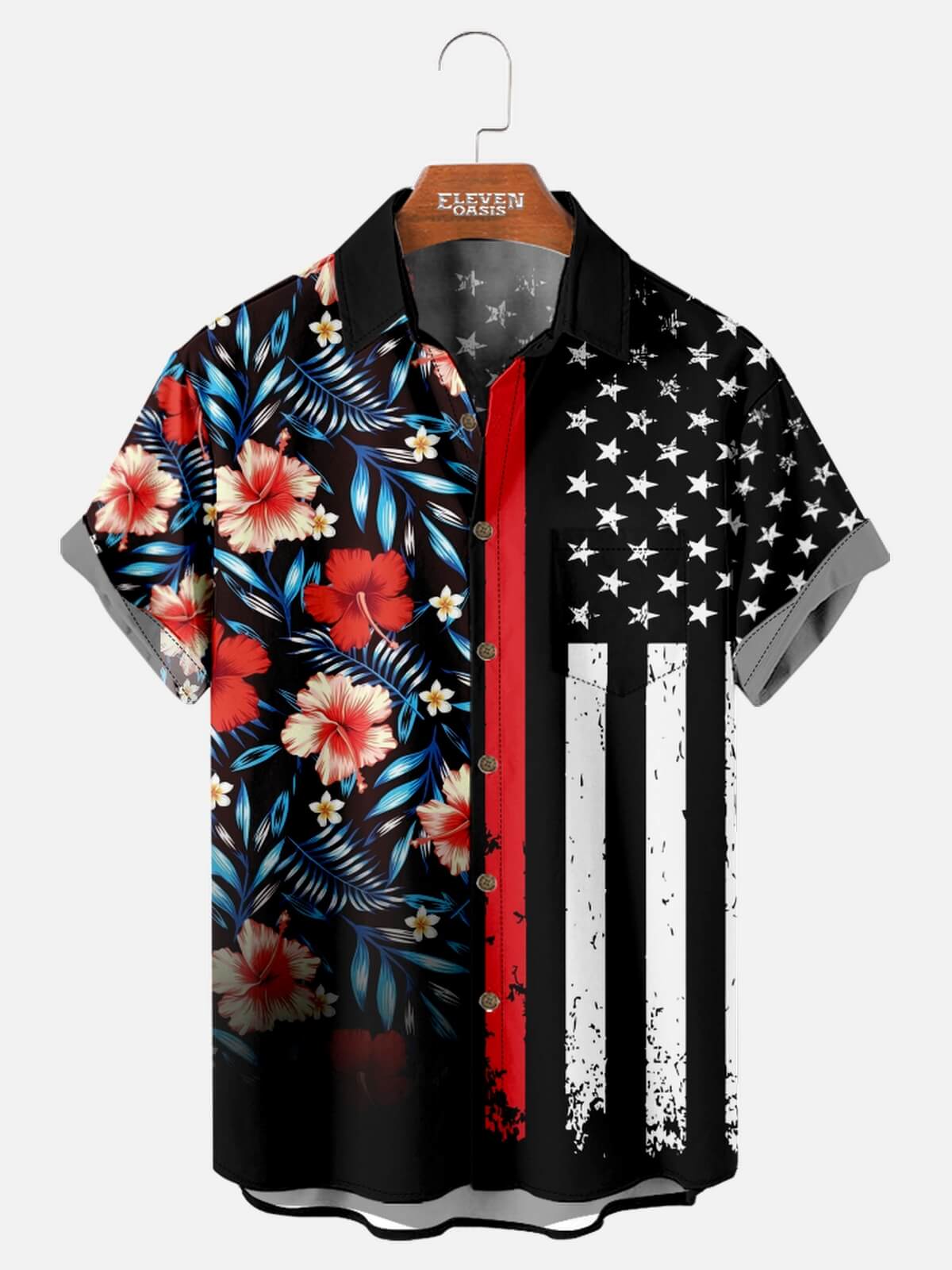 Tall Men's Split Hawaiian Flag Short Sleeve Shirt Eleven Oasis